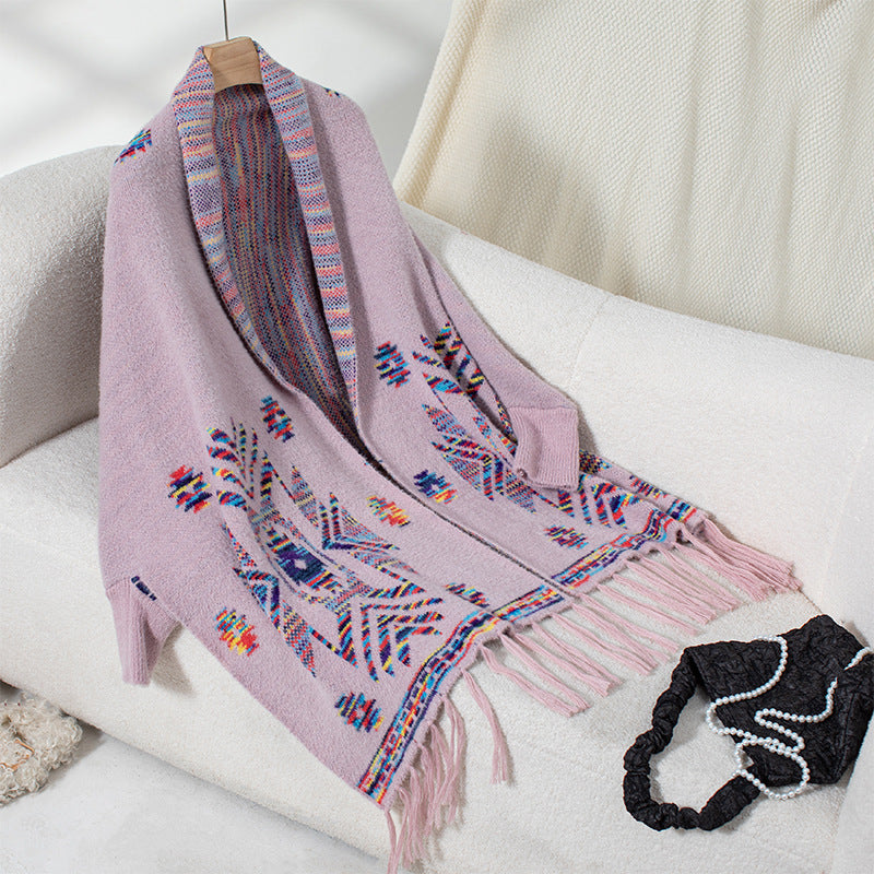 Jacquard Ethnic Style Tassel Shawl