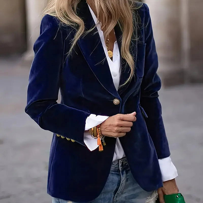 Women's Solid Color Notch Lapel Blazer - Slim Fit Long Sleeve Formal Jacket, Autumn&Winter Elegant Office Wear