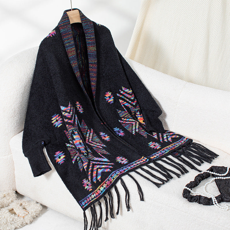Jacquard Ethnic Style Tassel Shawl