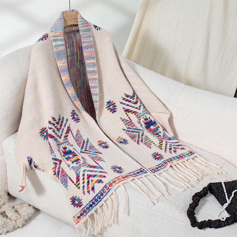 Jacquard Ethnic Style Tassel Shawl