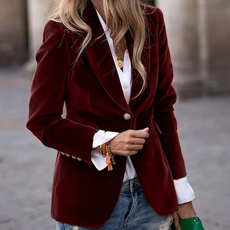 Women's Solid Color Notch Lapel Blazer - Slim Fit Long Sleeve Formal Jacket, Autumn&Winter Elegant Office Wear