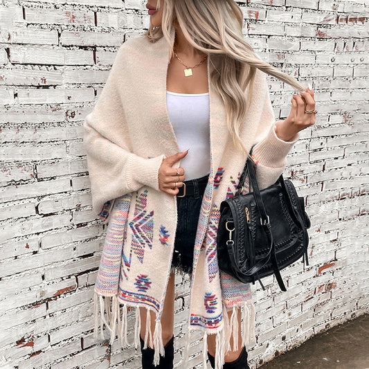 Jacquard Ethnic Style Tassel Shawl